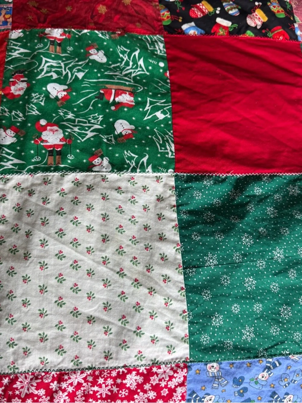Vtg Handmade Christmas Patchwork Cotton Shower Curtain 70” X 72” Table Cloth Red